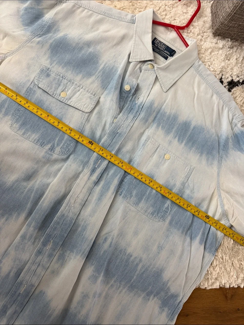 Polo by Ralph Lauren Light Blue Tie-Dye Short Sleeve Dungaree Button-Down Shirt